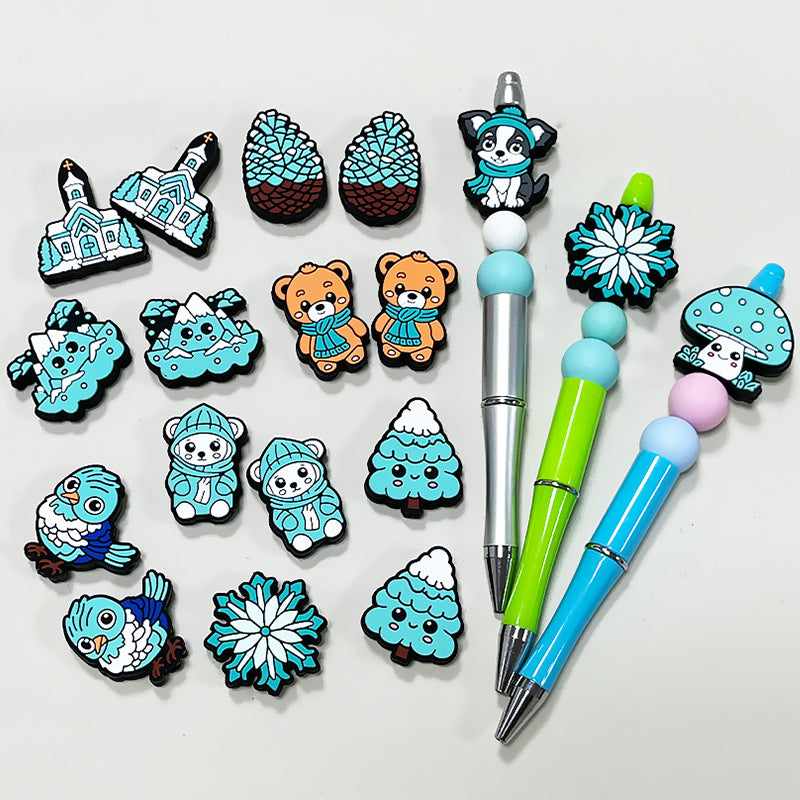 Silicone Focal Beads Winter Snowy Motifs Icy Tones 20pcs 4