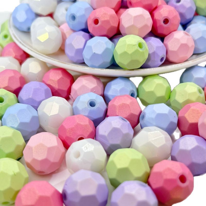 Faceted Matte Macaron Colored Acrylic Beads 16mm Soft Pastel 100pcs 5