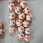Printed Bubblegum Beads 20mm Orange Maple Leaves Glossy 10pcs 3