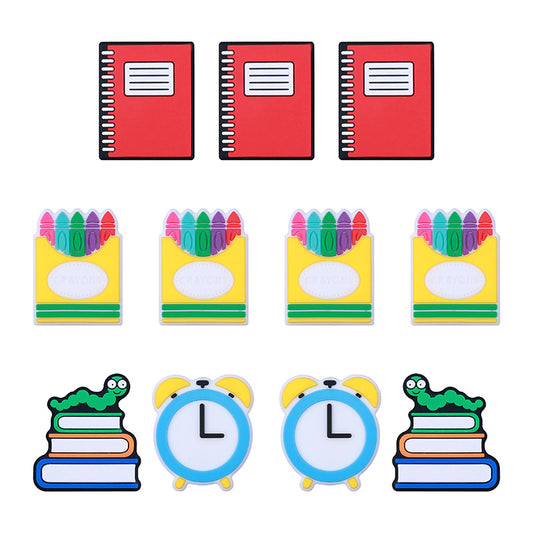 Silicone Focal Beads School Theme Crayon Alarm Clock Bookworm 20pcs