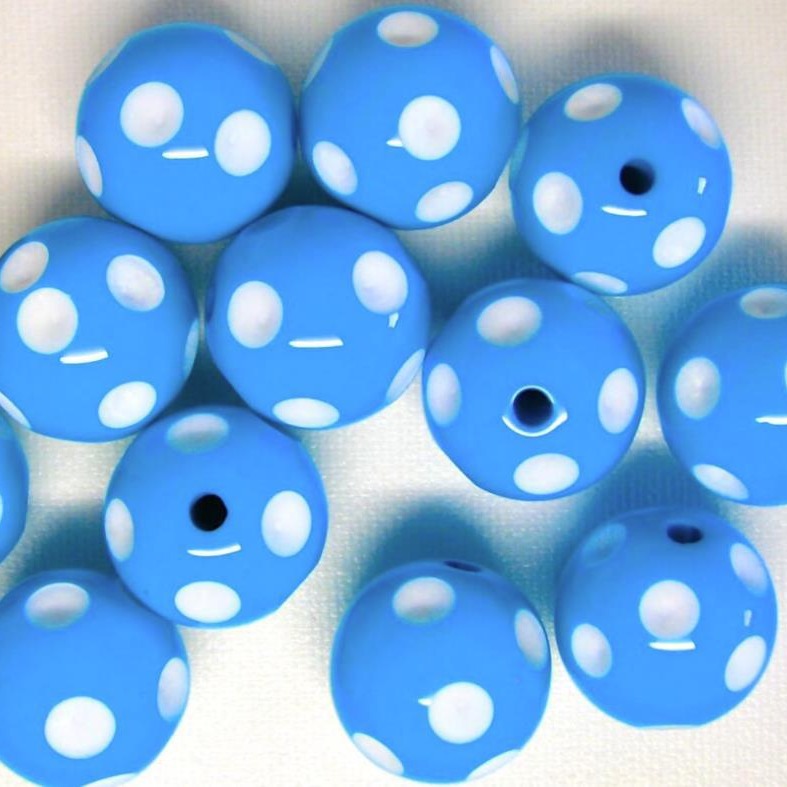 Polka Dot Bubblegum Beads 20mm Lake Blue Concave Acrylic 5pcs