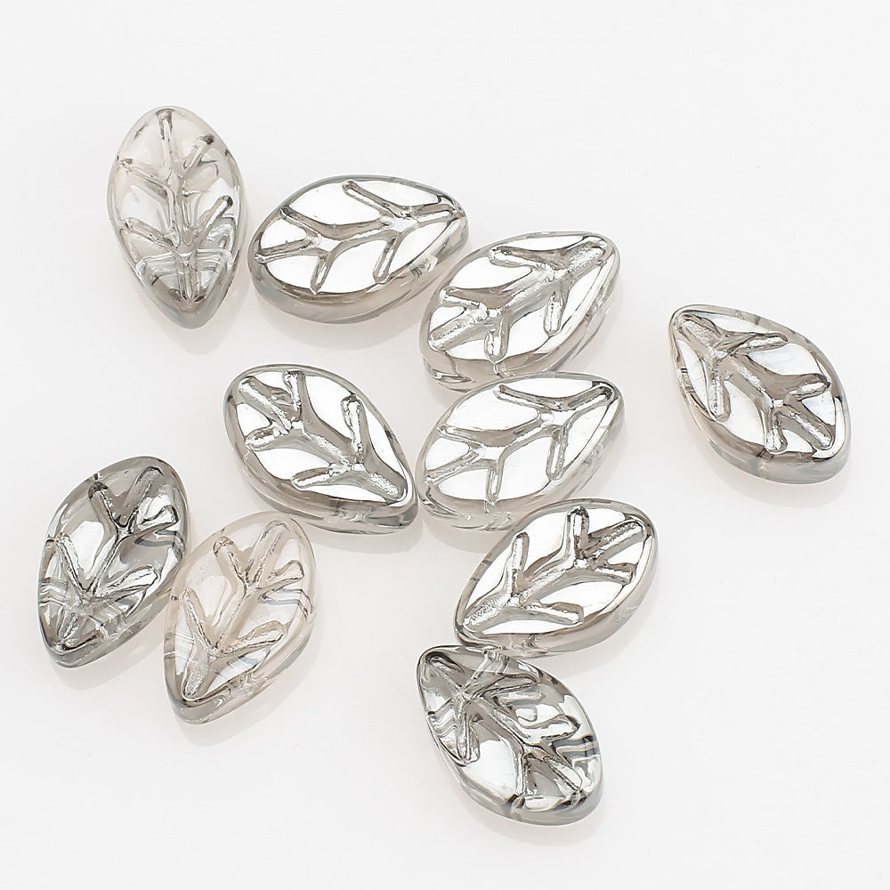 Czech Glass Leaves Glass Beads 7x11mm Electroplated 50pcs 7