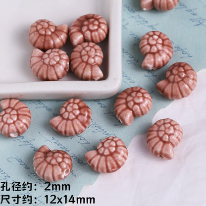 Coffee Color Ocean Creatures Ceramic Beads Hand Painted 5pcs 15