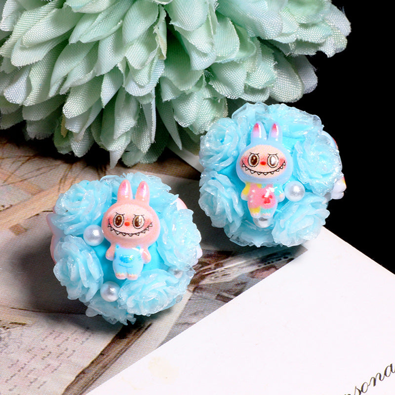 Embellished Bubblegum Beads 20mm Labub Rose Cluster Polymer Clay 5pcs 11