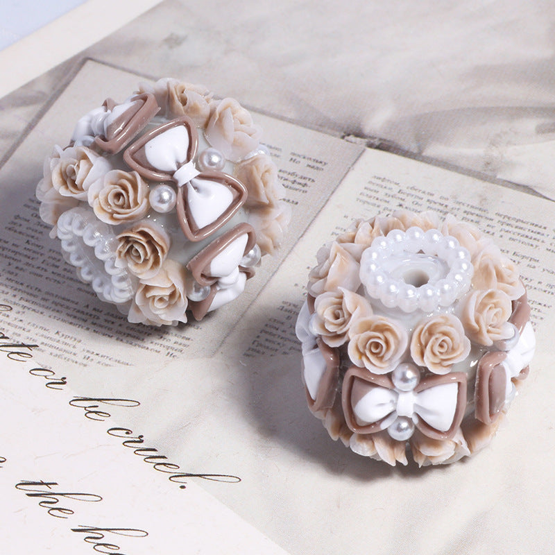 Floral Bubblegum Beads 20mm Bow Rose Cluster Polymer Clay 5pcs 13