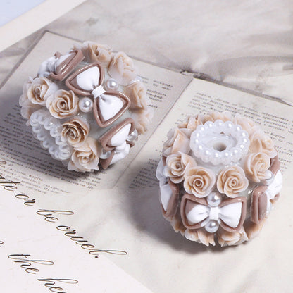 Floral Bubblegum Beads 20mm Bow Rose Cluster Polymer Clay 5pcs 13