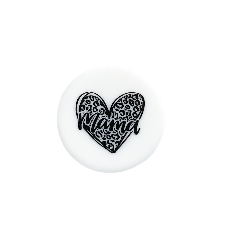 Silicone Focal Beads Nature Theme Circle Badge Love Mom 10pcs 10