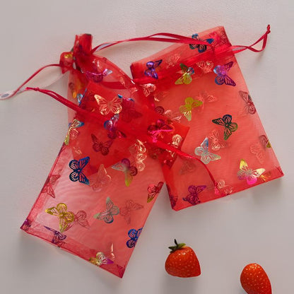 Organza Drawstring Bags Metallic Butterfly Puppy Paw Pattern 10pcs 7