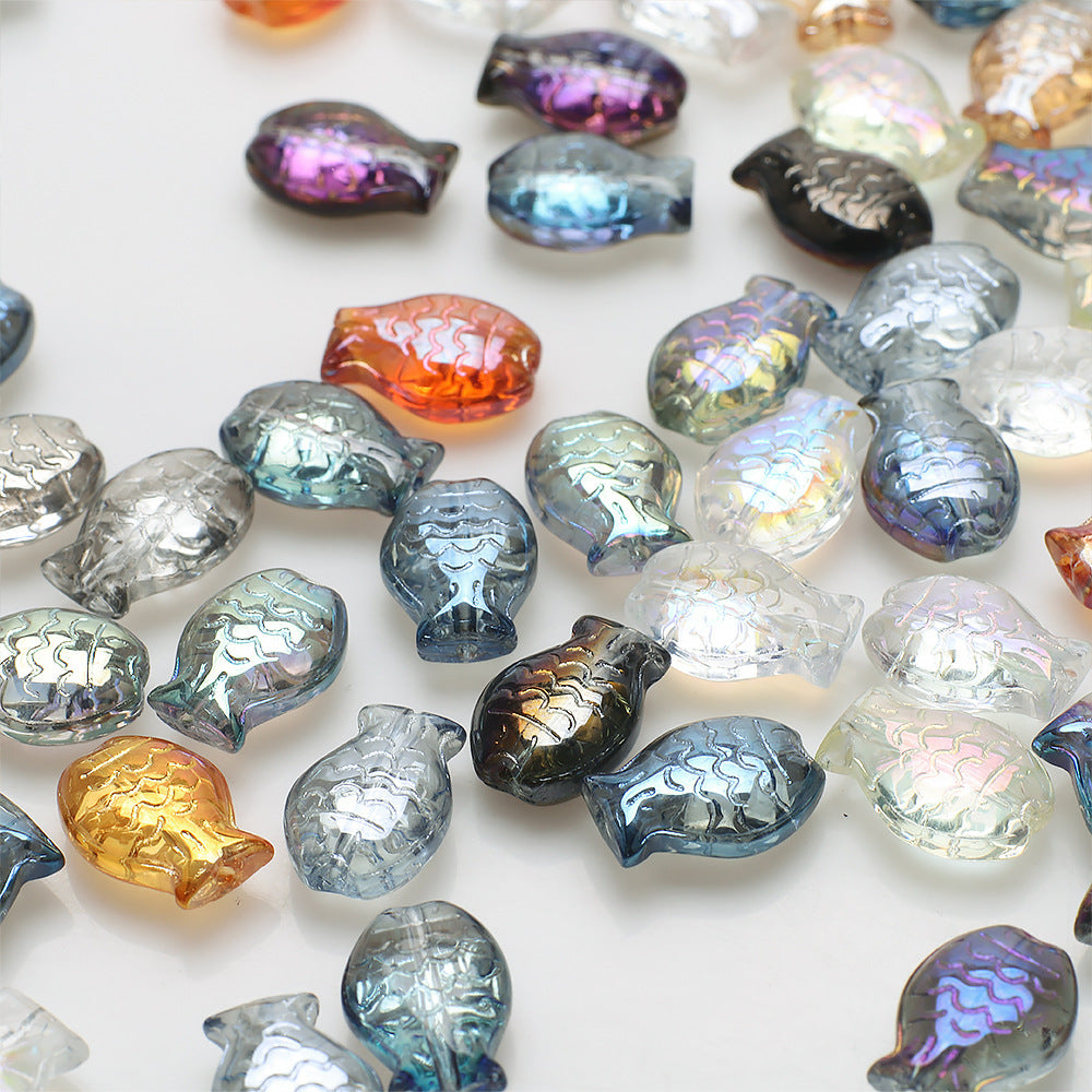 Electroplated Small Fish Glass Beads 10x14mm Translucent 30pcs 2