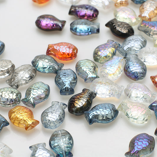 Electroplated Small Fish Glass Beads 10x14mm Translucent 30pcs 2