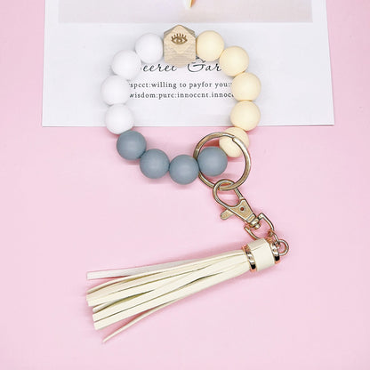 Silicone Beads Bracelet Keychain Soft Tassel Colorful Charm 24