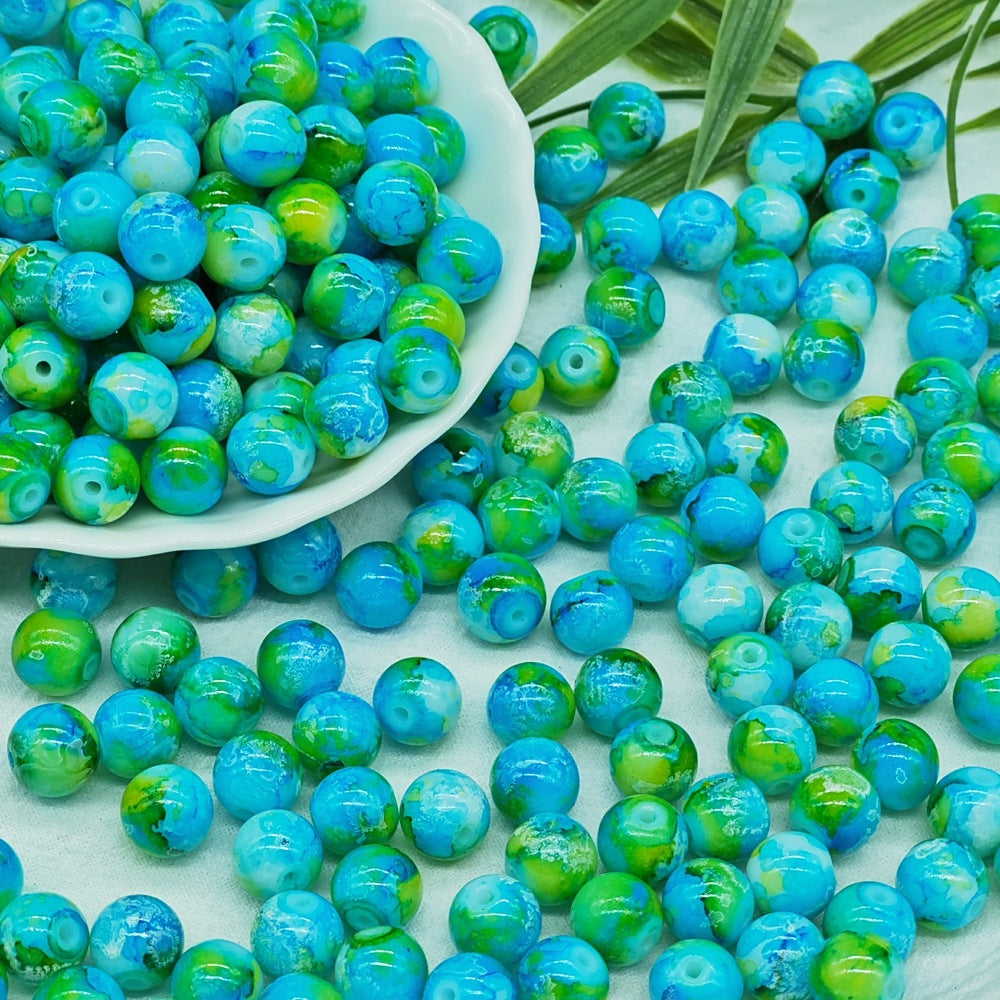 Antique Imitation Ceramic Splash Ink Round Glass Beads 10mm 100pcs 17