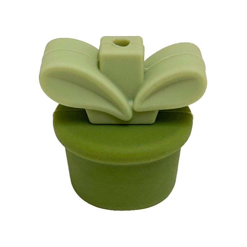 Silicone 3D Focal Beads Flowerpot Grass With Leaf Cluster 20pcs 22