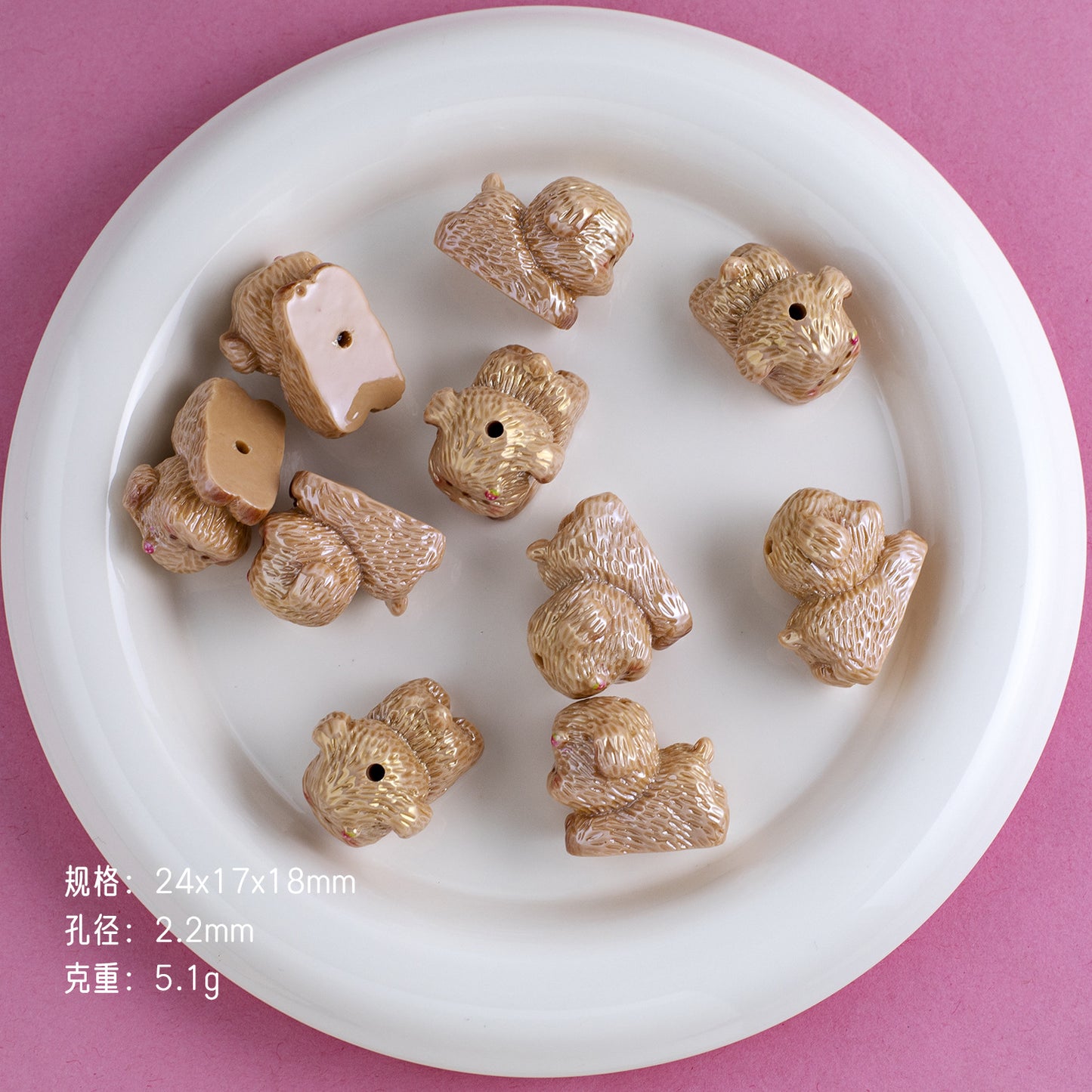 Plating Lovely Furry Puppy Resin Beads 24mm Glossy Pastel Colors 10pcs 10