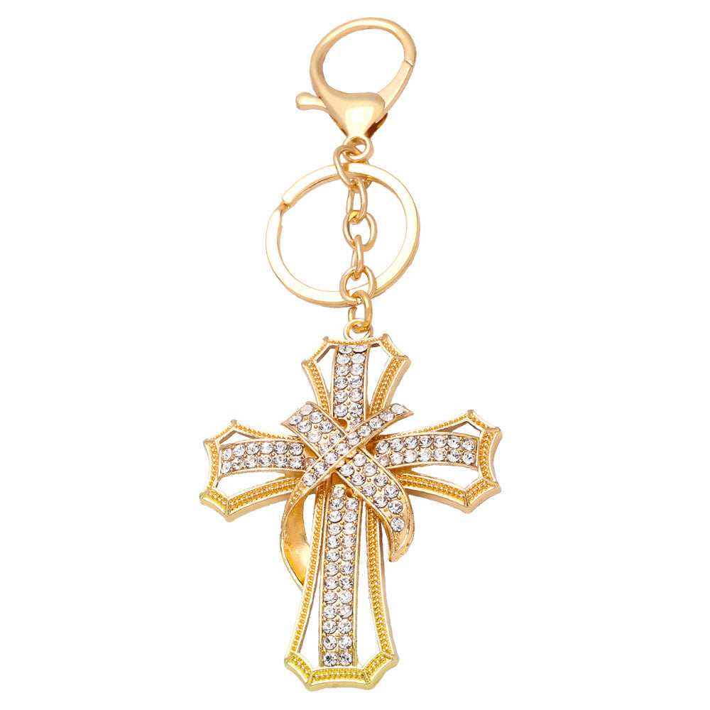 Metal Diamond Cross Keychain Elegant Gold and Silver Faith Inspired 6
