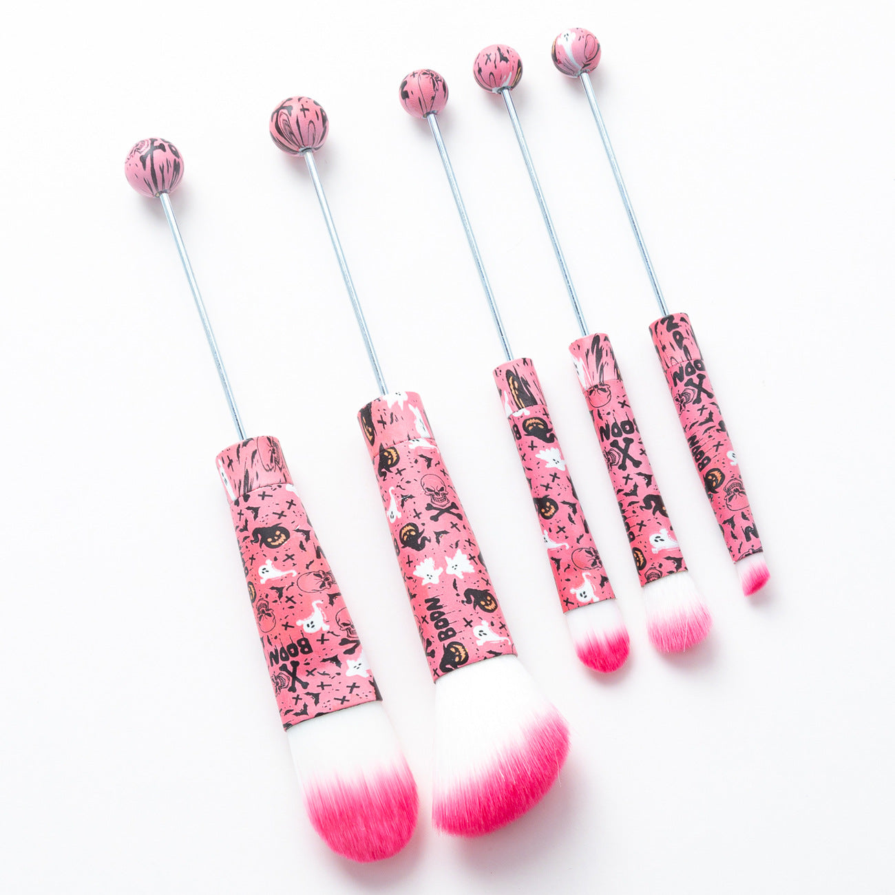 Beadable Makeup Brushes Halloween Christmas Themed Colorful Handles 5pcs 17