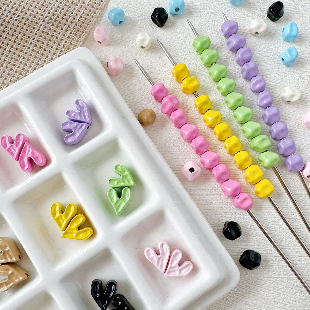 Heart Stone Metal Beads 6mm 9mm Glossy Painted Pastel Colors 50pcs