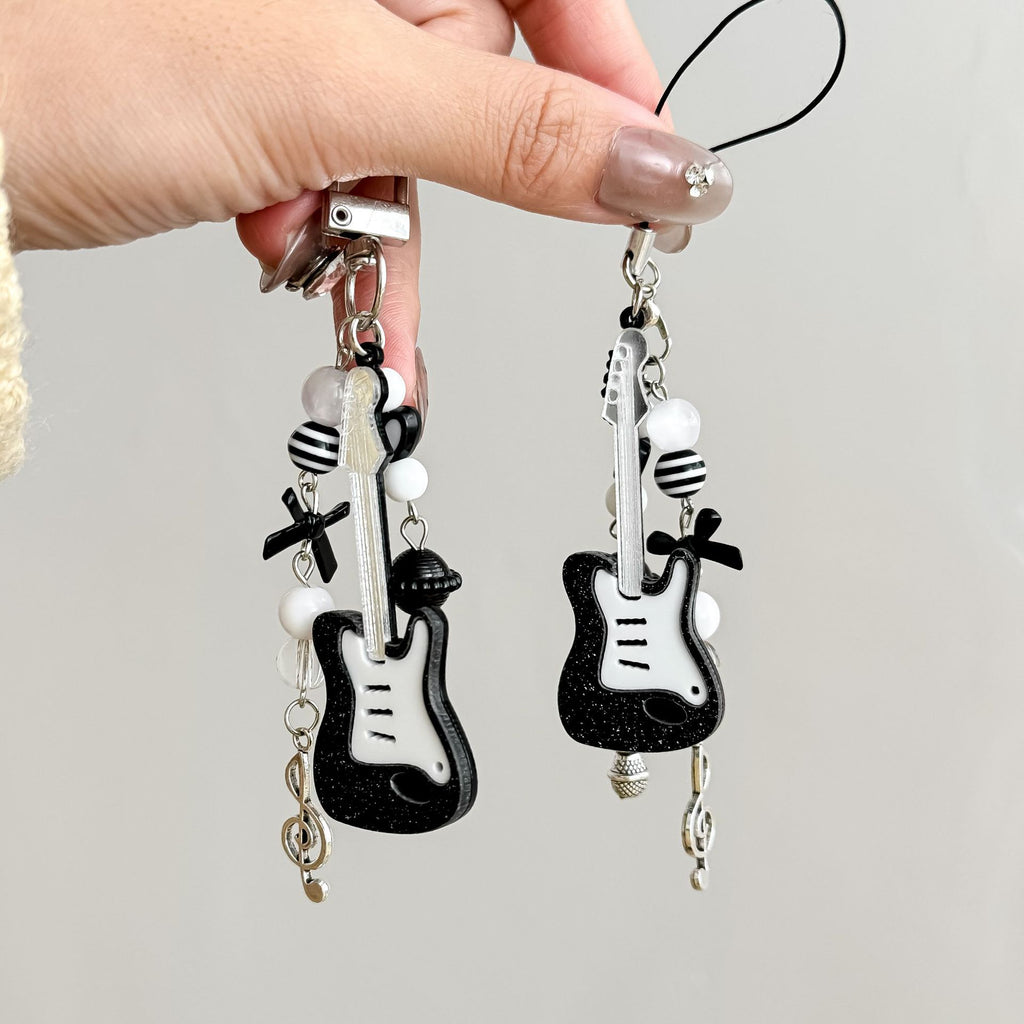 Black Guitar Resin Phone Charm Musical Pendant 7cm 2pcs 4