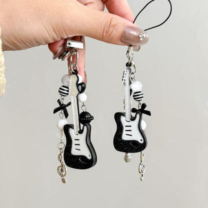 Black Guitar Resin Phone Charm Musical Pendant 7cm 2pcs 4