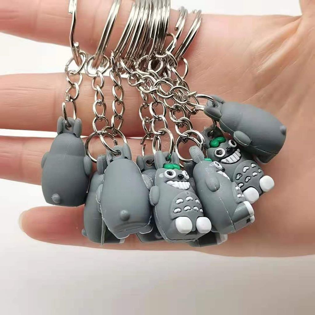 Cartoon Animal Mini Totoro Keychain PVC with Green Leaf Accent 4