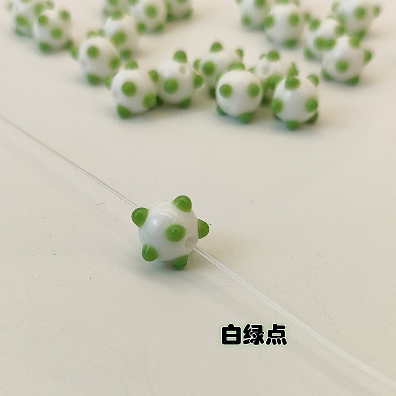 Lampwork Glass Beads Sea Urchin 11mm Handmade Polka Dotted 14pcs 21