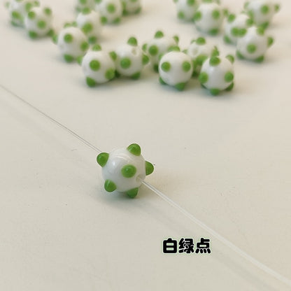 Lampwork Glass Beads Sea Urchin 11mm Handmade Polka Dotted 14pcs 21