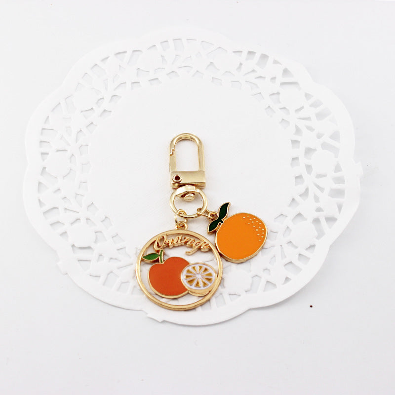 Alloy Avocado Orange Fruit Keychain Metal Colorful Glossy Finish 4