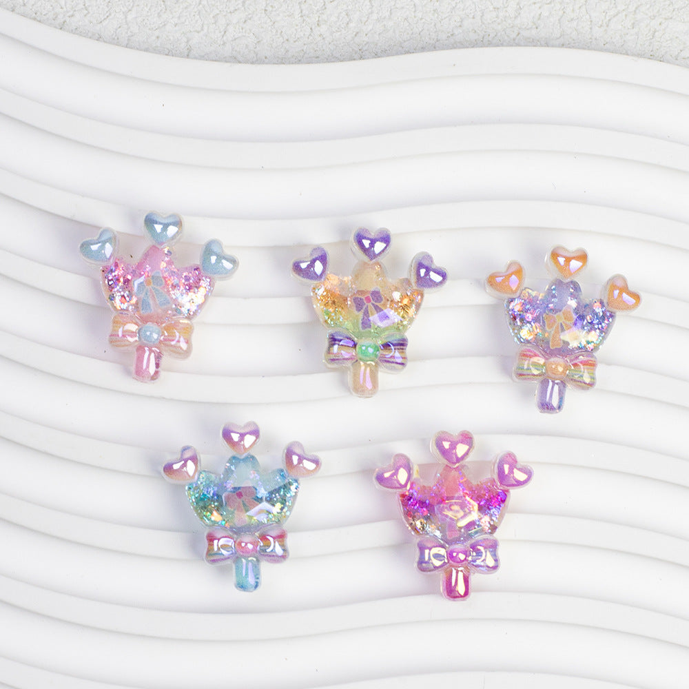 Glitter Crown Lollipop Resin Beads 26mm Transparent Pastel Colors 10pcs 2