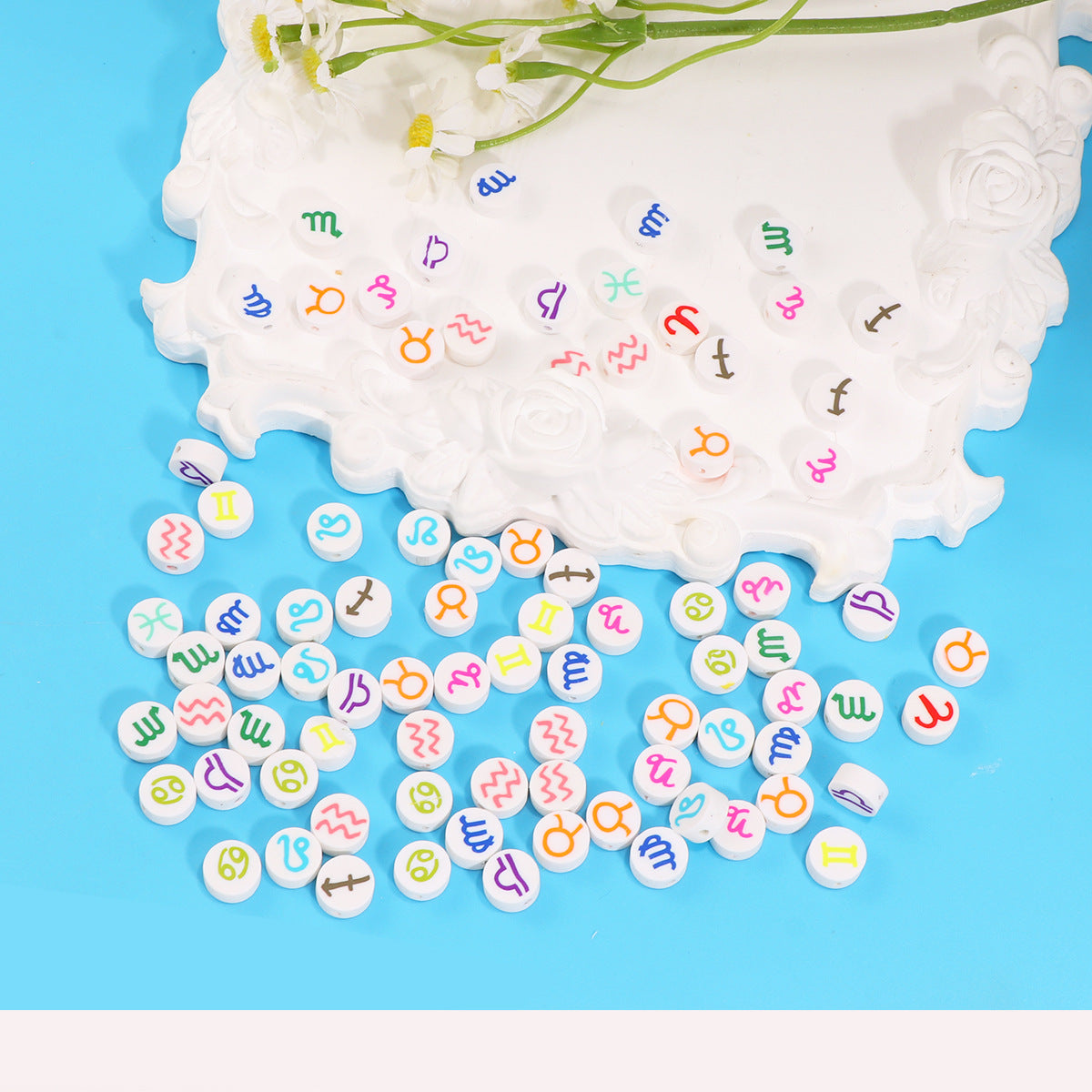 Flat Clay Beads 9mm Multicolor Twelve Constellation Zodiac 100pcs 3