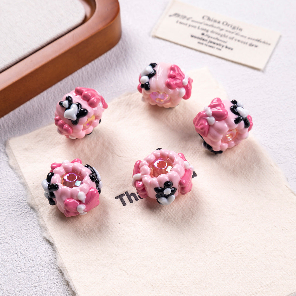 Hand Painted Cake Acrylic Beads 18mm Glossy Pastel Enamel 5pcs 12