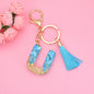 Blue Resin Tassel Monogram Keychain with Gold Flake Accent 49
