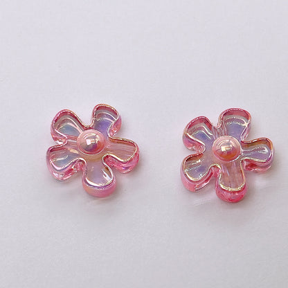 Plating Irregular Flower Acrylic Beads 26mm Transparent Pastel 100pcs 7