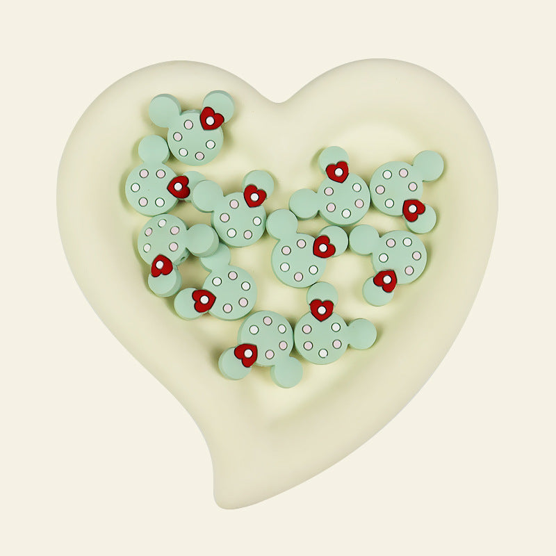 Silicone Focal Beads Mickey Head Polka Dot with Heart Accent 20pcs 6