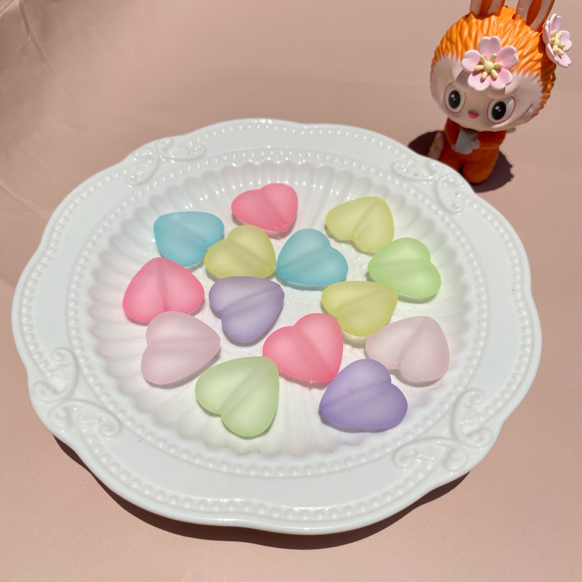 Matte Heart Acrylic Beads 24mm Pastel Colors 20pcs 3