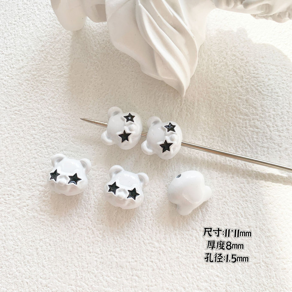 Baking Painted Black and White Metal Beads Quirky Shapes 10pcs 6