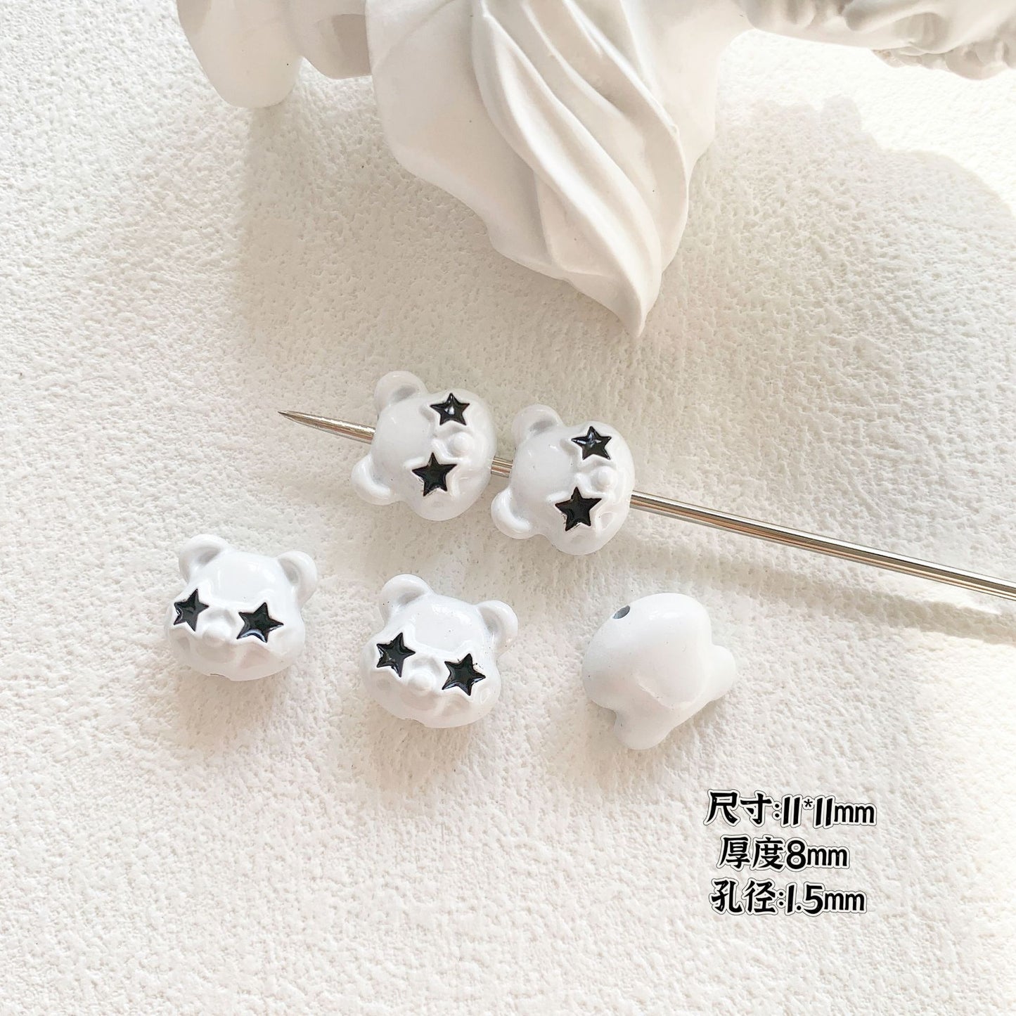 Baking Painted Black and White Metal Beads Quirky Shapes 10pcs 6