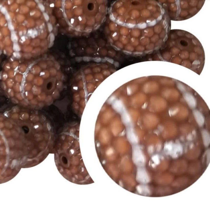 Printed Bubblegum Beads 20mm Rugby Pattern Textured Grip 5pcs