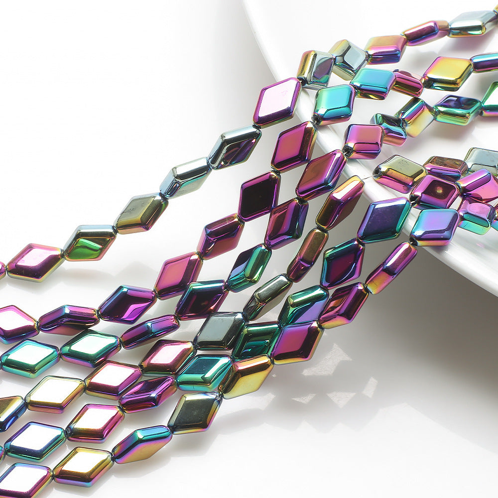 Electroplated Rhombus Glass Beads 11mm Transparent Mixed Colors 20pcs 7