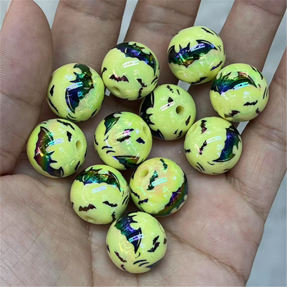 UV Plating Bat Acrylic Beads 16mm Halloween Colorful Printed 100pcs 8