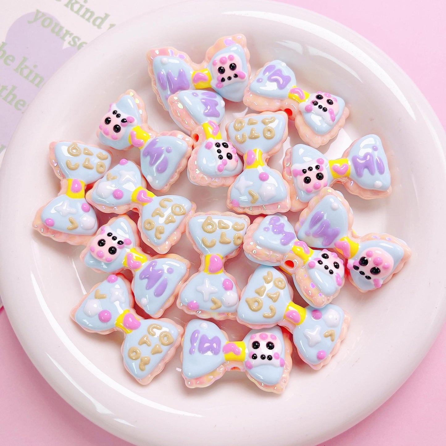 Hand Painted Hi Bow Acrylic Beads 20mm 33mm Pastel Colors 5pcs 8