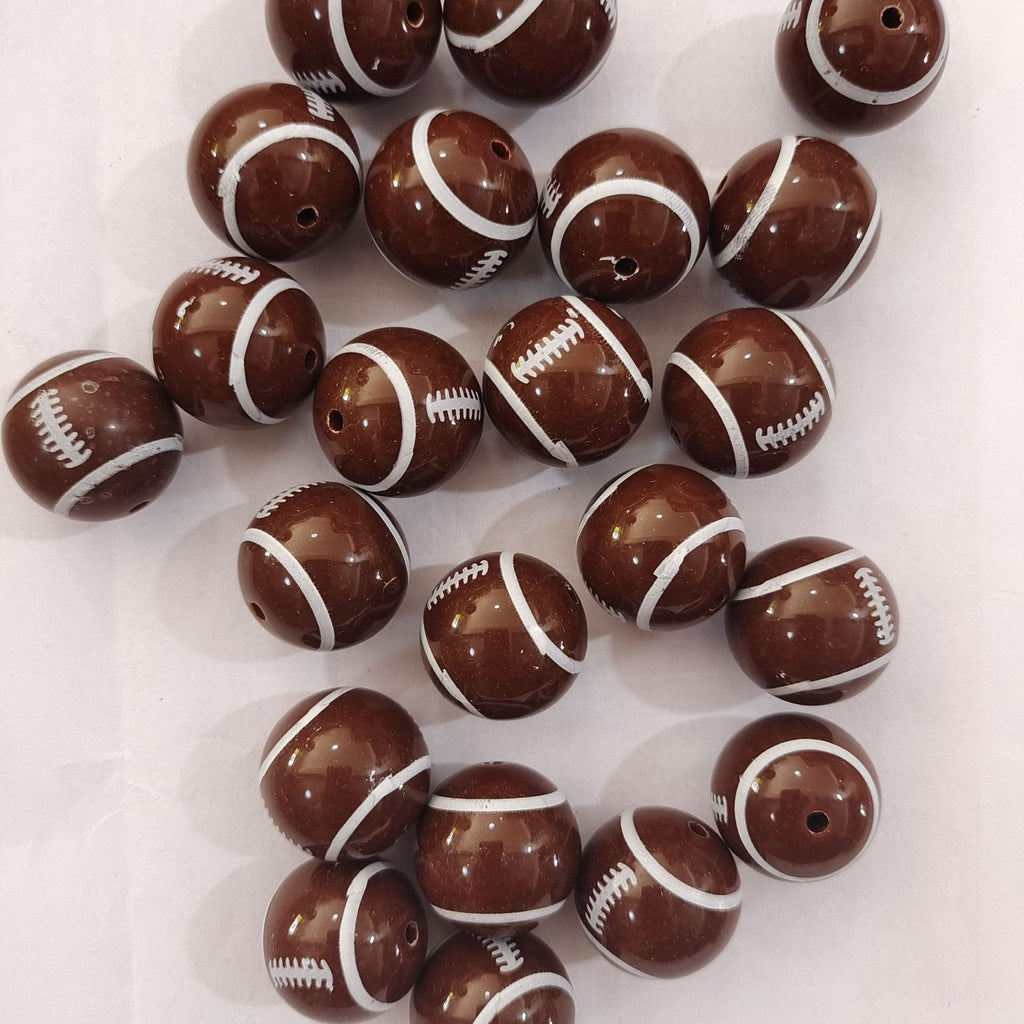 Sports Bubblegum Beads 20mm Football Printed Acrylic Glossy 10pcs