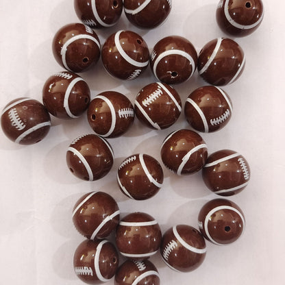 Sports Bubblegum Beads 20mm Football Printed Acrylic Glossy 10pcs