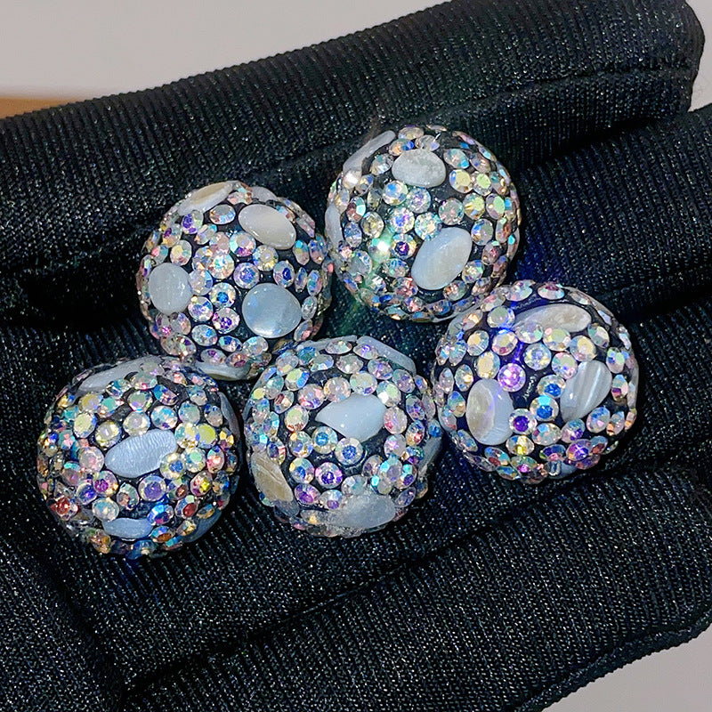 Natural Shell Embeded Rhinestone Bubblegum Ball Rhinestone Beads 16mm 10pcs 8