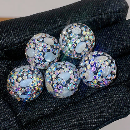 Natural Shell Embeded Rhinestone Bubblegum Ball Rhinestone Beads 16mm 10pcs 8