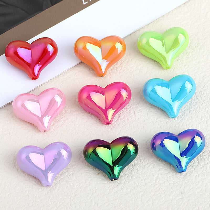 UV Finish Heart Acrylic Beads 21.5mm Vibrant Marbled Colors 50pcs 3