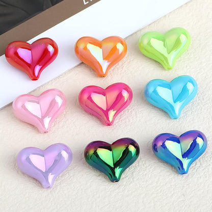 UV Finish Heart Acrylic Beads 21.5mm Vibrant Marbled Colors 50pcs 3