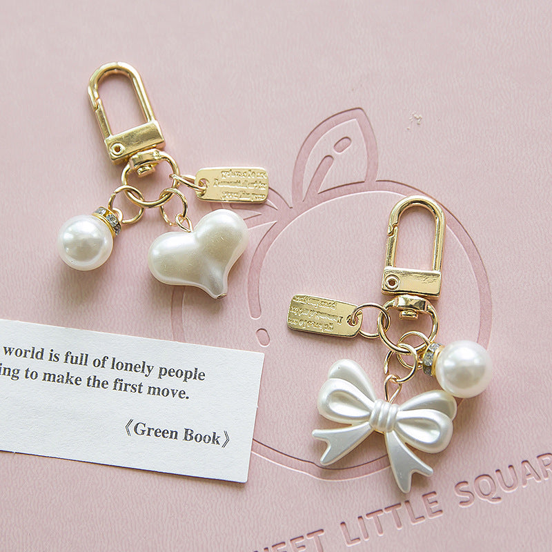 Pearl Bow Knot Keychain Resin Gold Alloy Accent 3