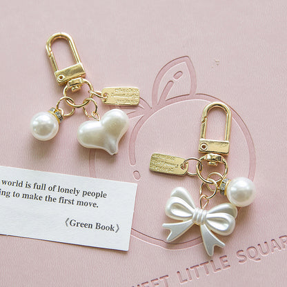 Pearl Bow Knot Keychain Resin Gold Alloy Accent 3