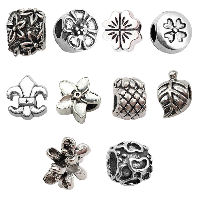 Plant Series Metal Beads Large Hole Antique Silver Tone 30pcs 5