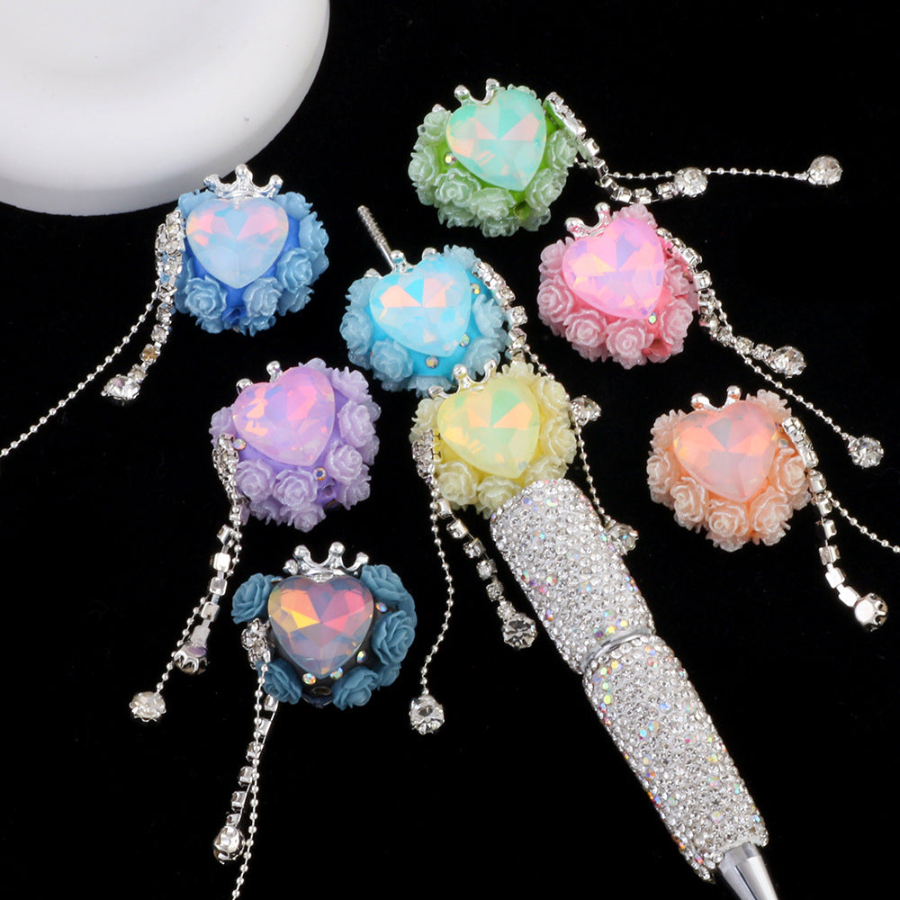 Tassel Rose Heart Clay Beads 25mm Colorful Polymer 2pcs 14